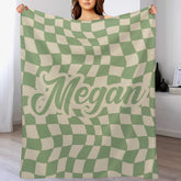 Personalized Checker Pattern in vintage rustic style blanket with Name, Custom blanket gift